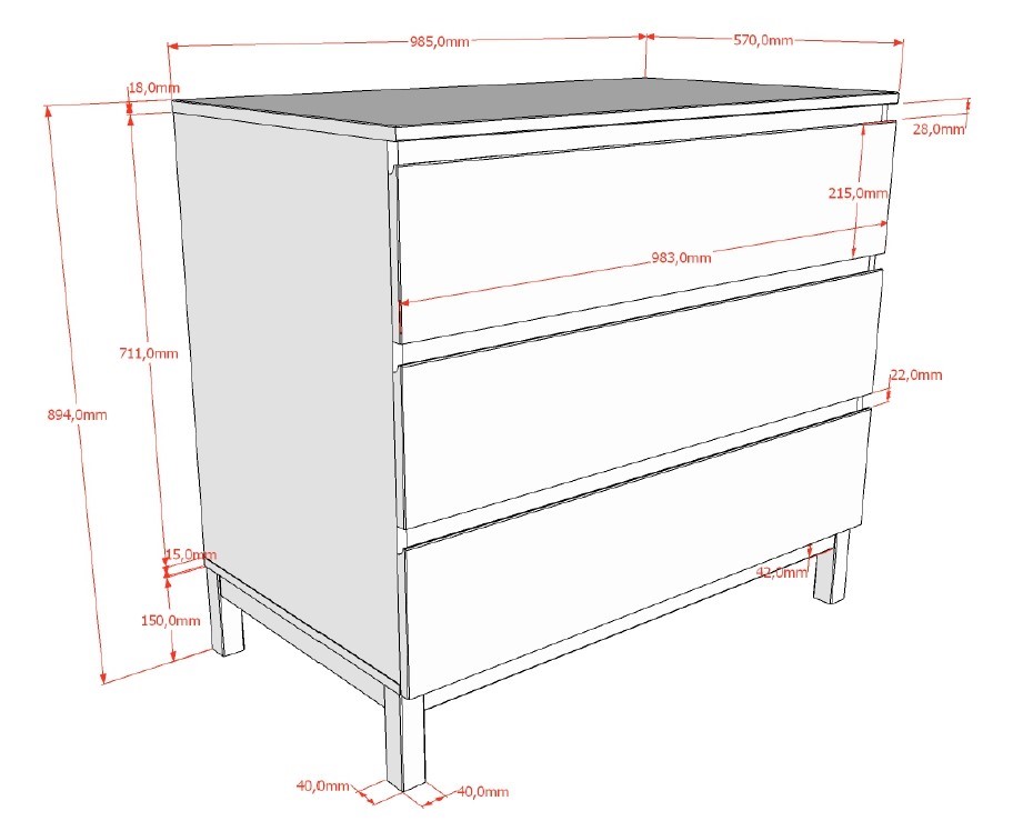 Commode met 3 laden Eva