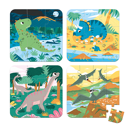 4 puzzels dinosaurus (6 - 9-12-16 stuks)