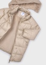Lange gewatteerde kinderjas met afneembare faux fur capuchon