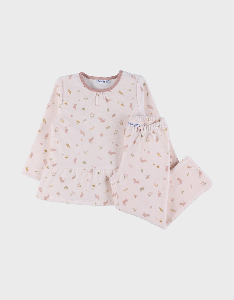 Pyjamaset met bloemen en konijn in fluweel - autumn forest