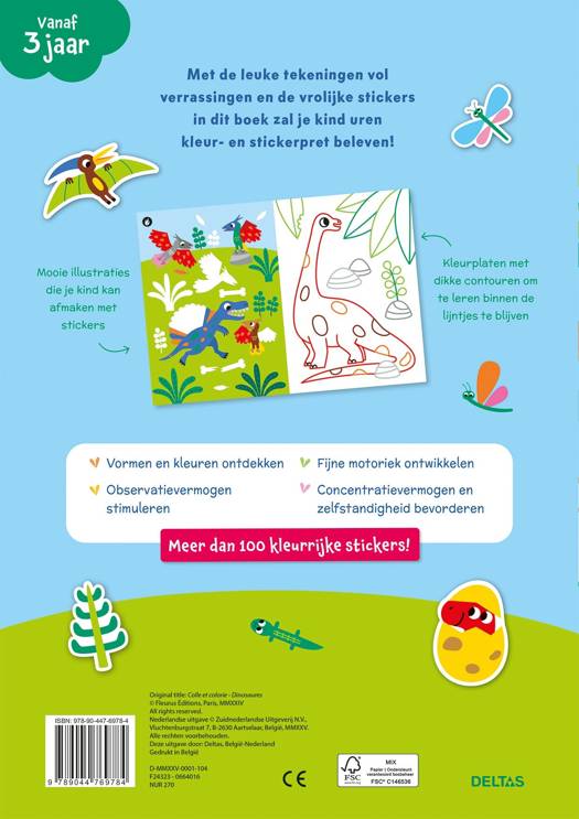 Kleur- en stickerpret - lieve dino's