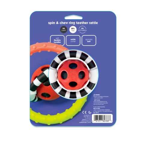 Spin & chew flexible ring rattle