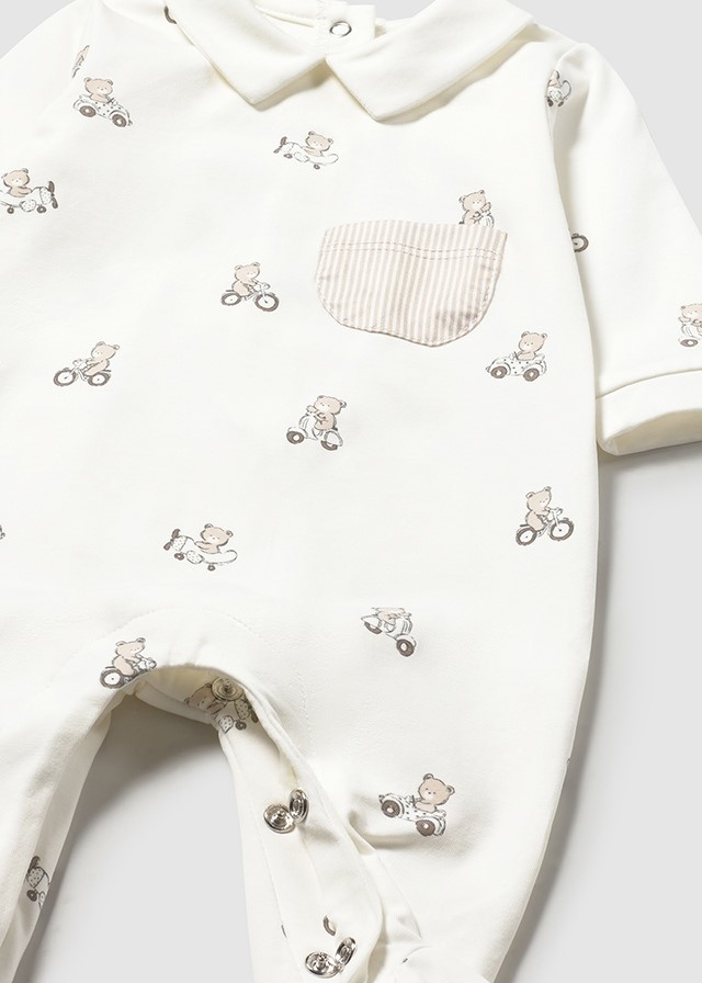 Kruippakje lange mouwen met kraag en borduursel (2 stuks)