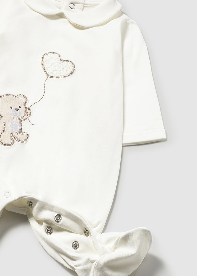 Kruippakje lange mouwen met kraag en teddybeer borduursel