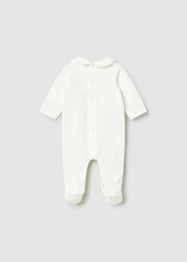 Kruippakje lange mouwen met kraag en teddybeer borduursel