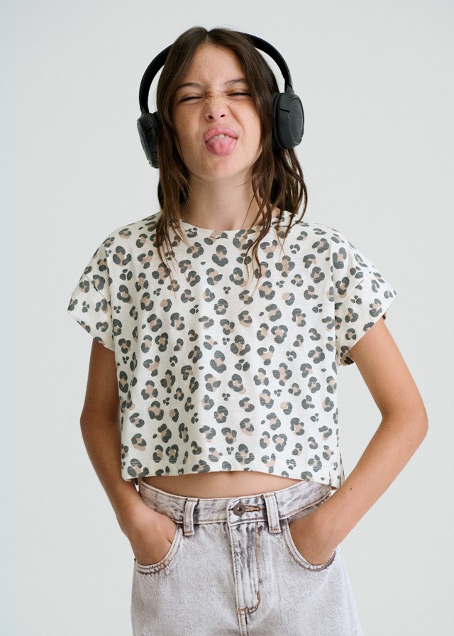 Cropped t-shirt met luipaardprint
