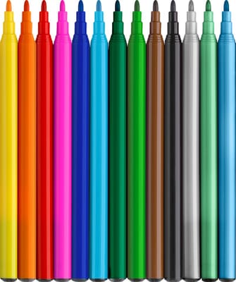 Viltstiften – 10 standaardkleuren + 3 metallic viltstiften en dino‑stickervel