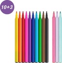 Viltstiften – 10 standaardkleuren + 3 pastelkleuren met glittereffect en unicorn‑stickervel