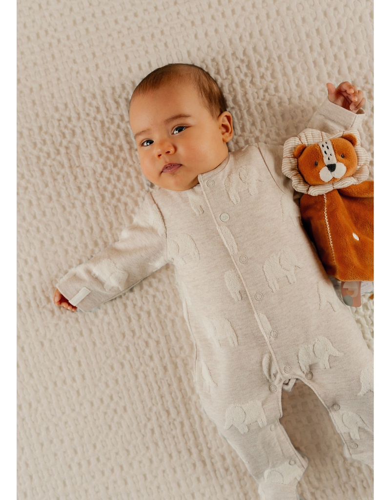 Pyjama met kleine reliëf-olifantjes, jacquard katoen