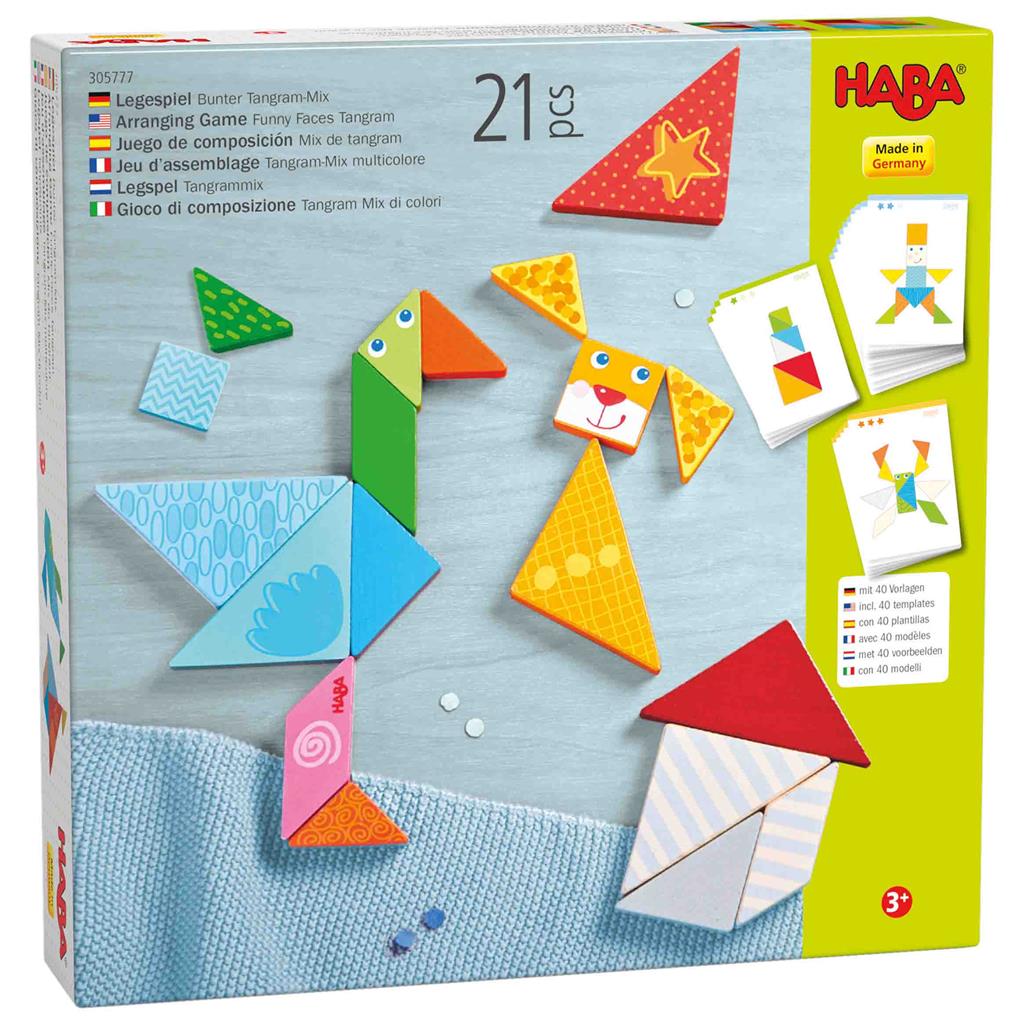 Jeu de superposition : mélange de tangrams colorés