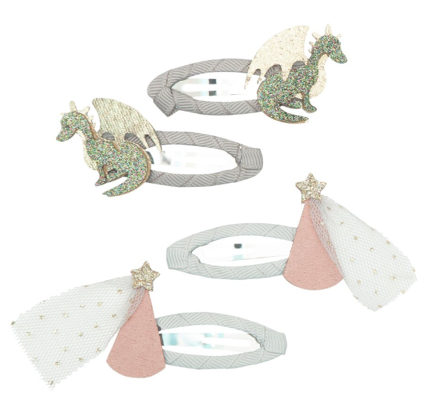 Haarspeld draak en prinses (4 stuks)