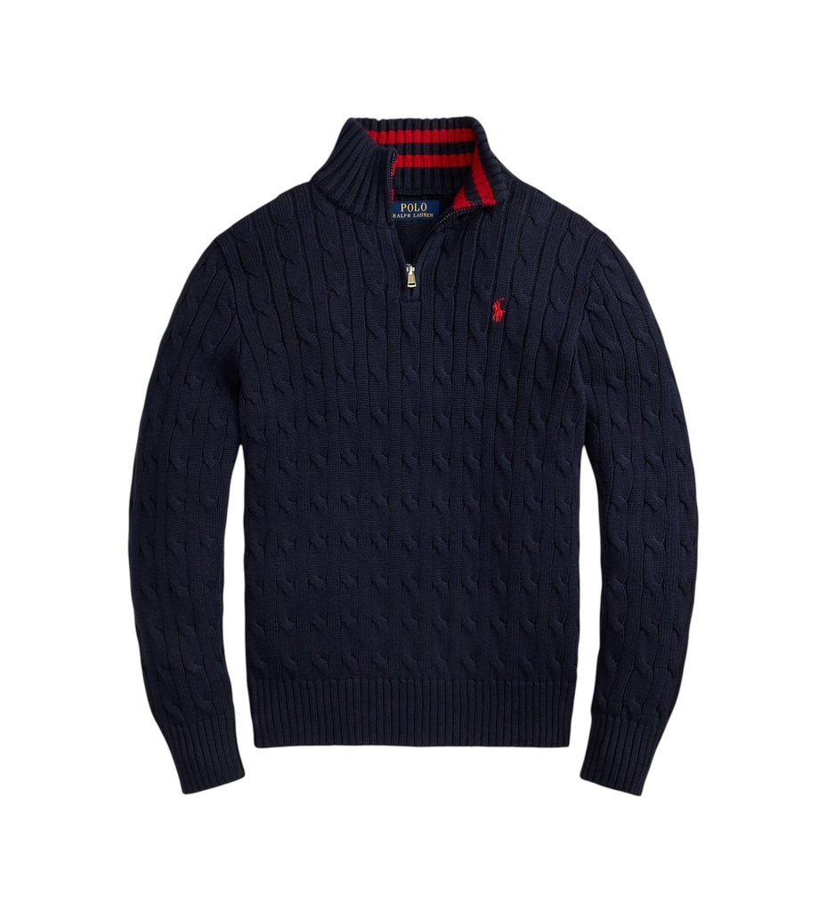 Trui kabel gebreide katoen met kwartrits (8j-18j)