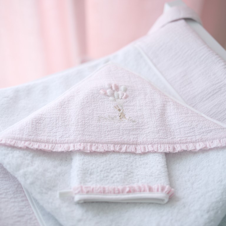 Kaphanddoek + washandje (Pink Garden Party)