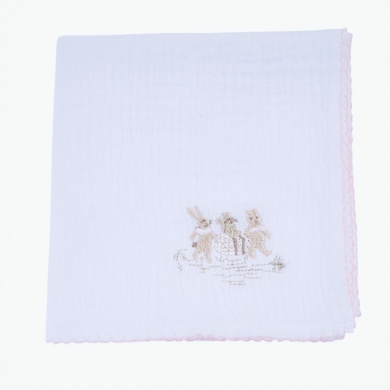 3 geborduurde tetra doek bp 60×60 + doos (Pink Garden Party)