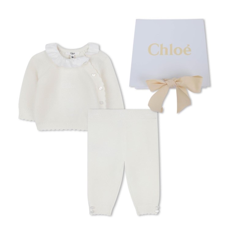 Ensemble bébé tricoté - cardigan et pantalon en coton biologique et cachemire