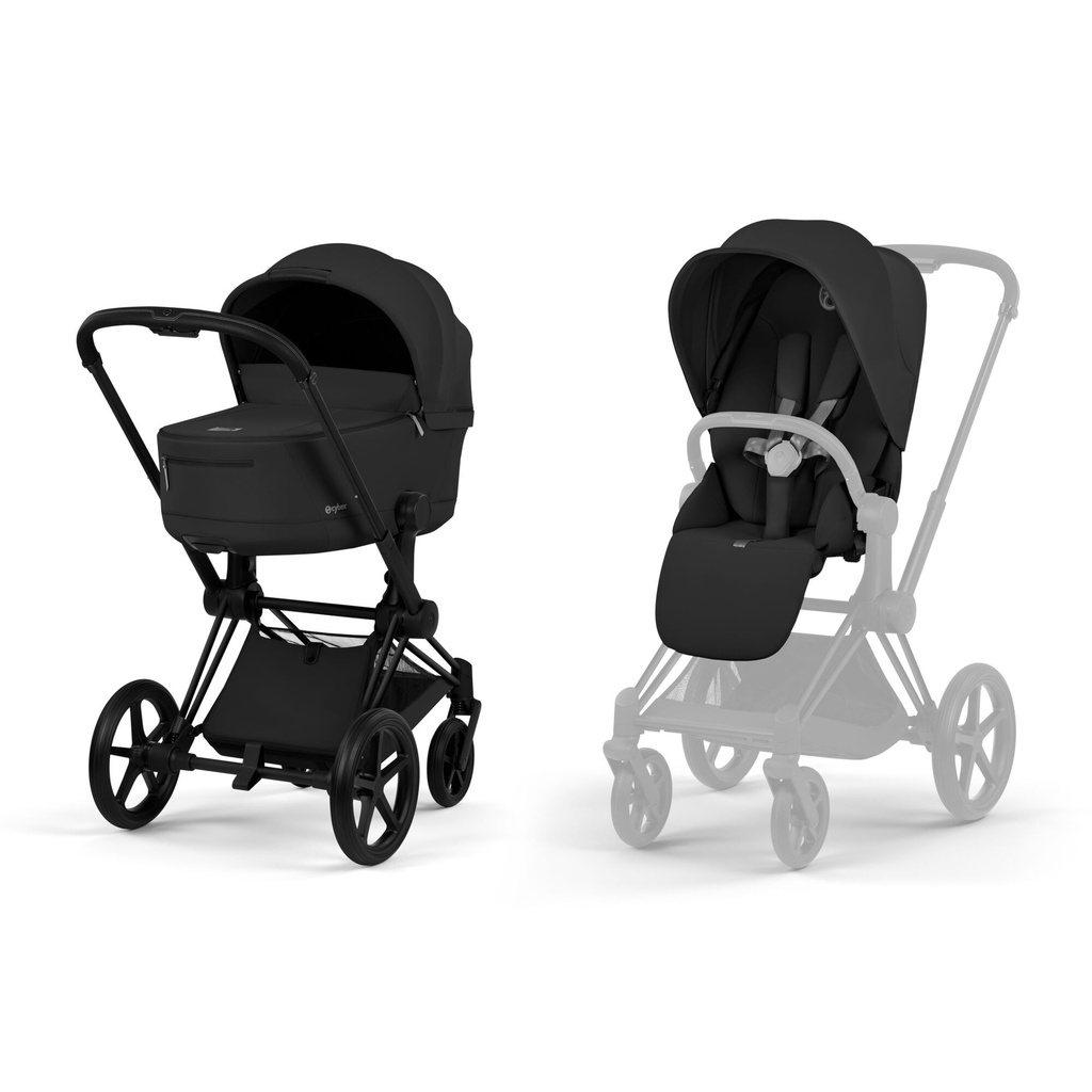 Kinderwagen set Priam comfort matt black (incl. draagmand  en buggyzit)