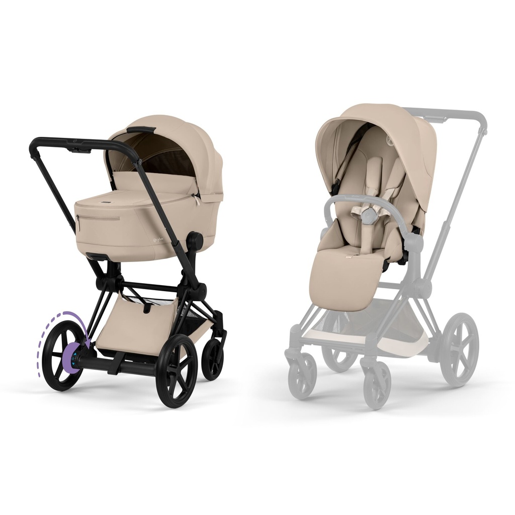 Kinderwagen set e-Priam comfort matt black (incl. draagmand  en buggyzit)