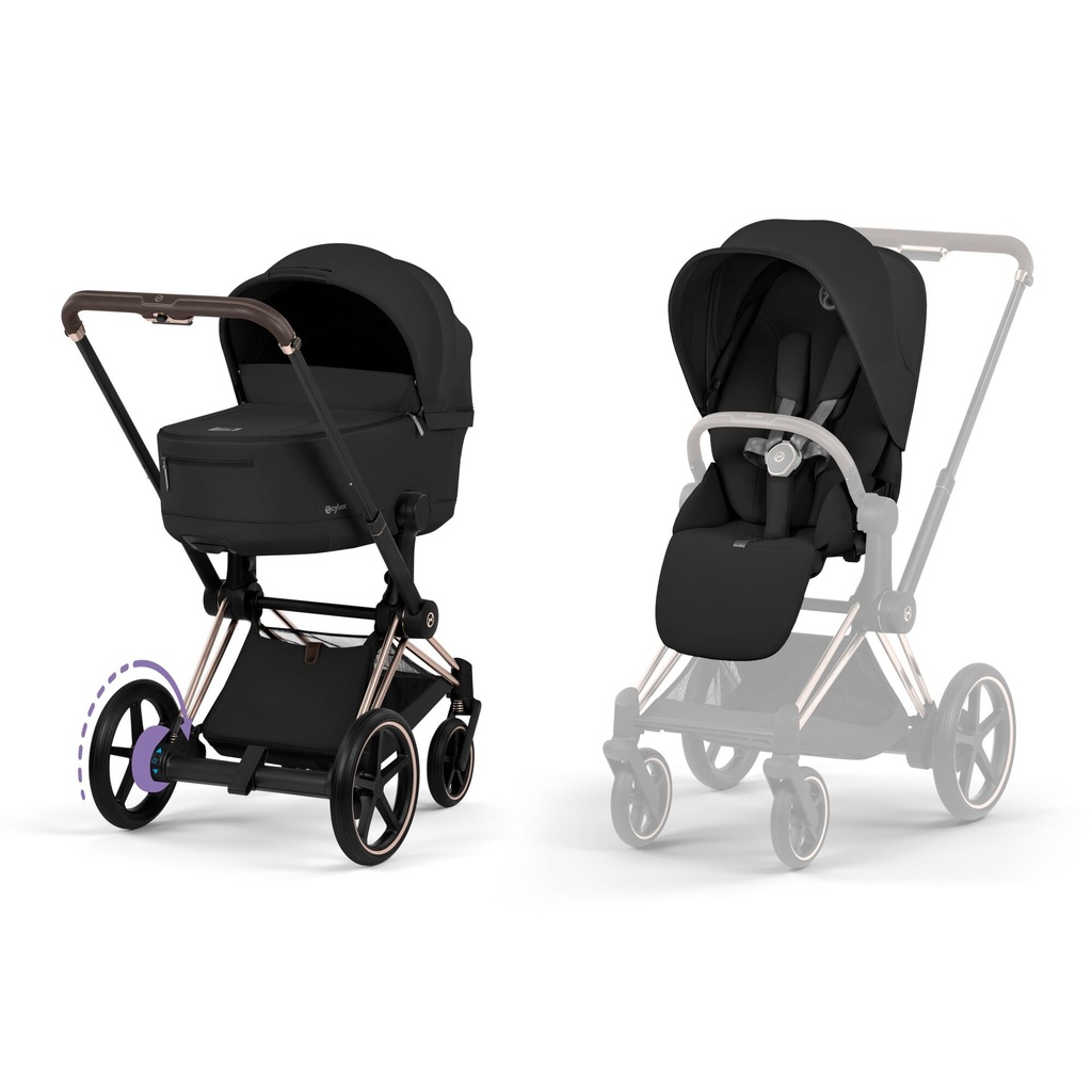 Kinderwagen set e-Priam comfort rosegold (incl. draagmand  en buggyzit)