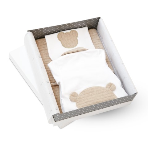 Set romper, dekentje en slabbetje beige