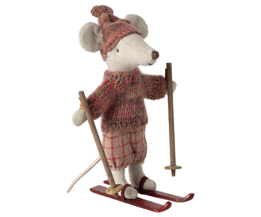 Winter muis met ski set grote zus 13cm rose