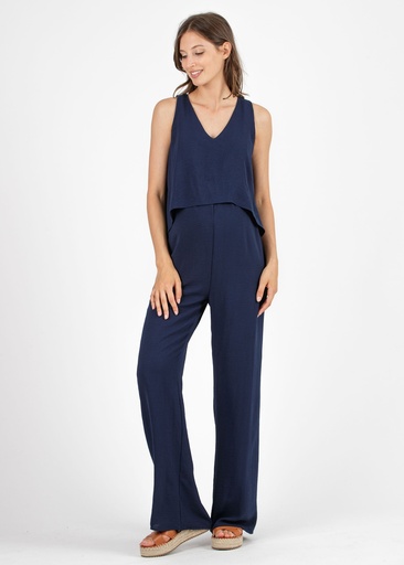 Zwangerschaps- en voedingsjumpsuit Marion - Palazzo in crepe Cadì blue 