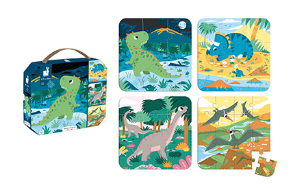 4 puzzels dinosaurus (6 - 9-12-16 stuks)