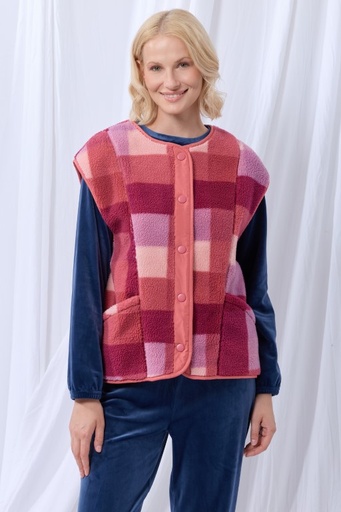 Bodywarmer teddy ruit framboos 