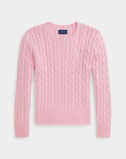 Trui kabelgebreide katoen (2j-7j) Hint Of Pink/white 