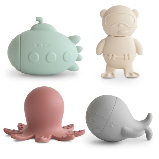 Set de bain sealife - jouets de bain en silicone (4 pièces)  