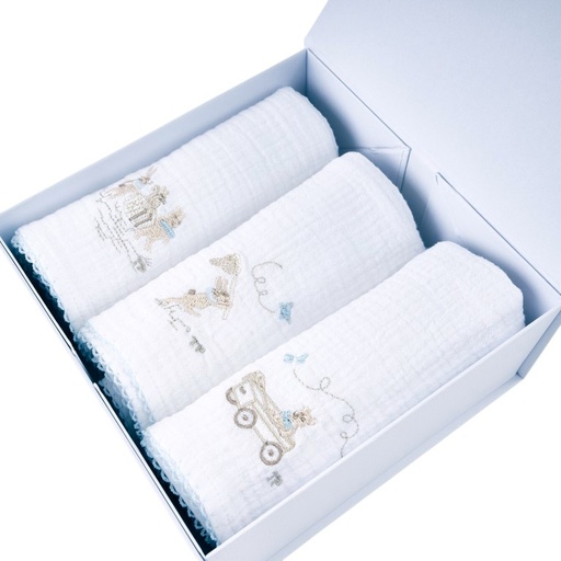 3 geborduurde tetra doek bp 60×60 + doos White/light blue 