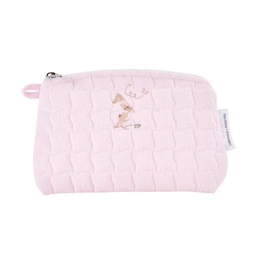 Toilettas klein, gewatteerd en geborduurd Pink 