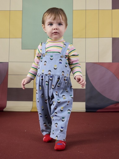 Denim dungarees game pawns all over light blue 