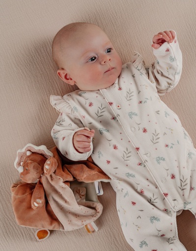 Kruippakje met bloemenprint en ruches in fluweel Roos 