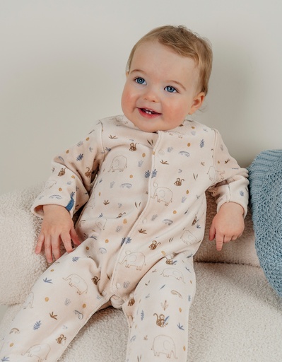 Kruippakje met junglemotief in fluweel - jungle beige 