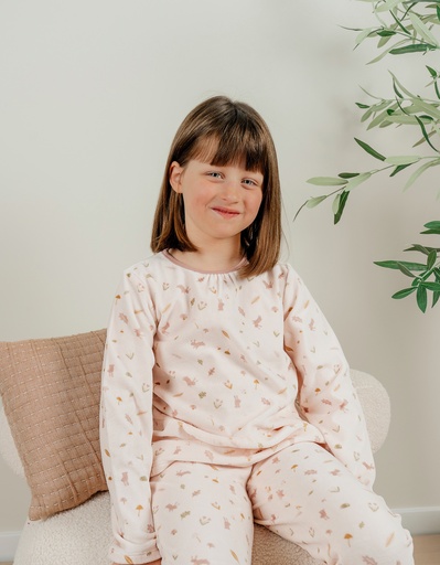 Pyjamaset met bloemen en konijn in fluweel - autumn forest Roos 