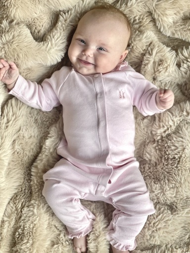Combinaison chenille à volants Olivia soft pink 