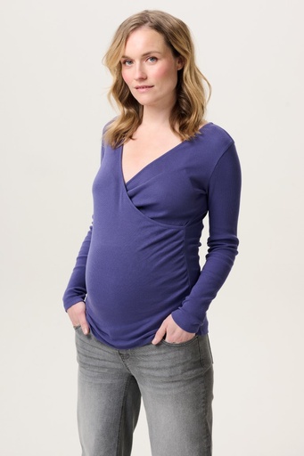 Voedingstop Sara met overslag – biokatoen & lange mouwen Skipper Blue 