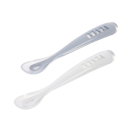 Lepels 1ste leeftijd met reisetui (2 stuks, silicone) Duo Kiezel/Wolkenblauw 