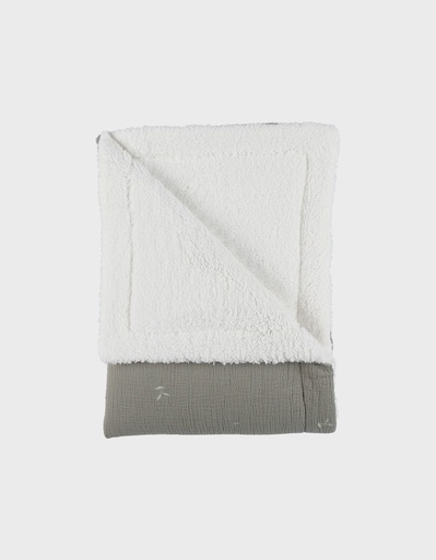 Deken dubbelzijdige in mousseline en sherpa Kaki 100X140