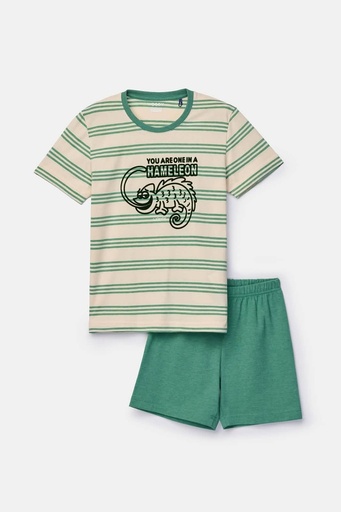 Pyjamashortset groen gestreept 