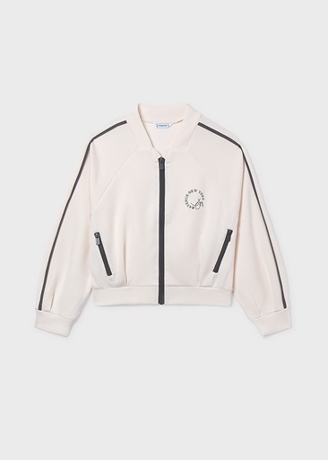 Sweatvest - bomberstijl met zwarte ritsen en opdruk bone 