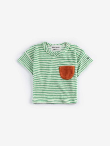 Sweatshirt col rond tricoté vert rayures vertes