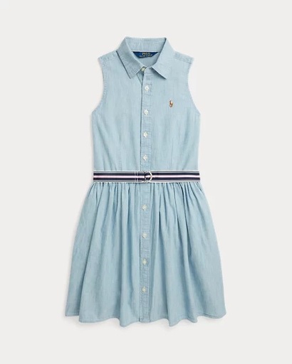 Jurk met riem mouwloos - chambray katoen (7j-16j) Medium Wash 