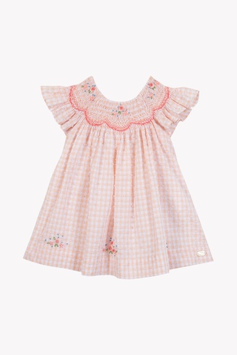 Jurk geborduurde smock bloesem Premier trousseau - katoen Rosée 