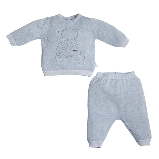 Baby set 2-piece knitted with ajour bear detail Azzuro 