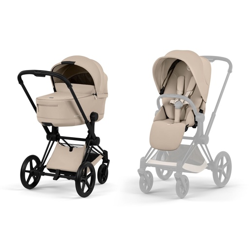 Pushchair set Priam comfort matt black (incl. carrycot and buggy seat) cozy beige 