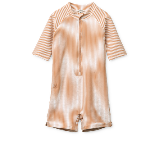 Zwemjumpsuit Max seersucker korte mouwen Stripe Pale Tuscany / Creme De La Creme 