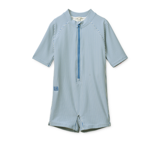 Swim jumpsuit Max seersucker short sleeves Riverside / Creme De La Creme 