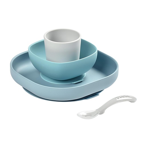 Eetset (4 stuks, silicone) blue
