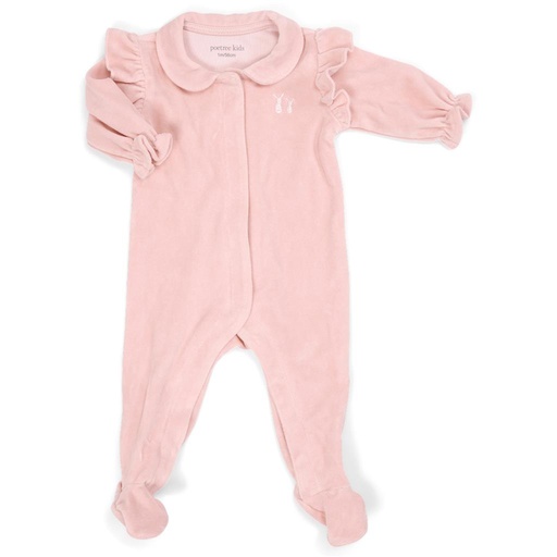 Crawler suit velour ruffles blush pink 
